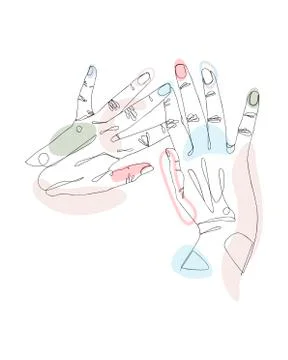 Continuous single non-painted one-line intertwined hands of a woman drawn by Stock Illustration