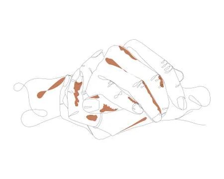 Continuous single non-painted one-line intertwined hands of a woman drawn by Stock Illustration