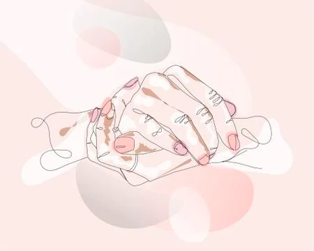 Continuous single non-painted one-line intertwined hands of a woman drawn by Stock Illustration