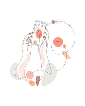 Continuous single non-painted one-line intertwined hands of a woman drawn by Stock Illustration