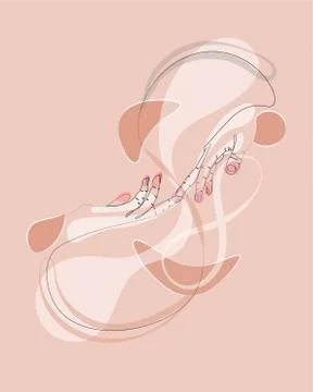 Continuous single non-painted one-line intertwined hands of a woman drawn by Stock Illustration