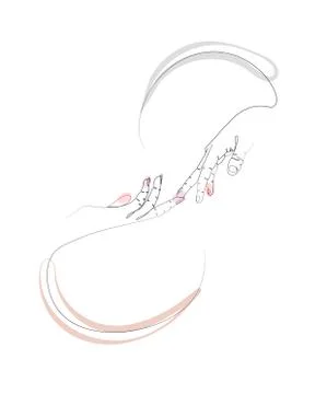 Continuous single non-painted one-line intertwined hands of a woman drawn by Stock Illustration