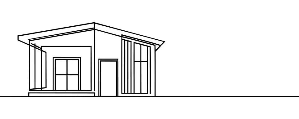 Continuous single one line sketch drawing of house real estate modern buildin Stock Illustration