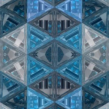 Continuous stained glass pattern in blue color. Transparent effect. Modern 3d Stock Illustration
