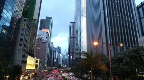 Continuous stream of cars on the Connaught Road Central, Hong Kong Stock Footage 50623596