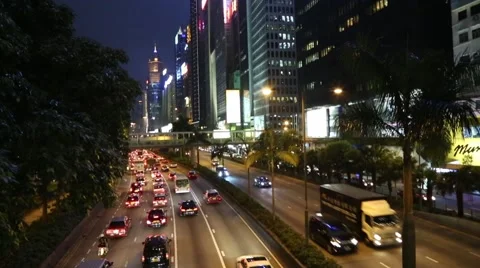 Continuous stream of cars on the Gloucester Road, Hong Kong Stock Footage 50229028