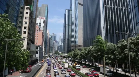 Continuous stream of cars on the Gloucester Road, Hong Kong Stock Footage 50229113