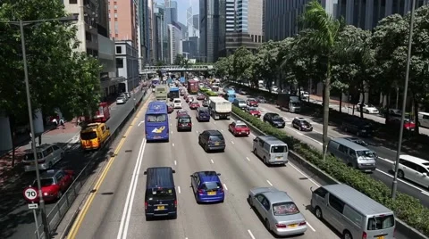 Continuous stream of cars on the Gloucester Road, Hong Kong Stock Footage 50229239