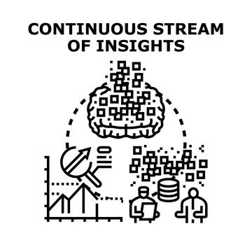 Continuous stream of insights and data analysis concept Stock Illustration
