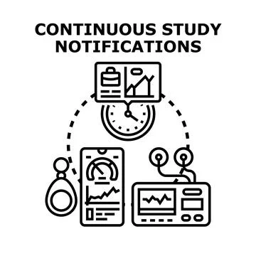 Continuous study process with data analytics and notification system Stock Illustration