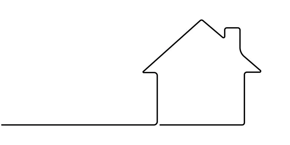 Continuous thin line home vector illustration. Single continuous line drawing Stock Illustration