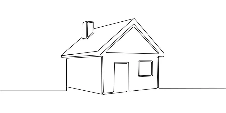 Continuous thin line home vector illustration. Single continuous line drawing Stock Illustration