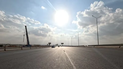 Continuous Traffic Flow Through Cairo Ain Sokhna Desert Route Outside Cairo City Stock Footage 329970195
