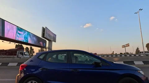 Continuous Traffic Flow Through Cairo Ain Sokhna Desert Route Outside Cairo Video stock 330011753