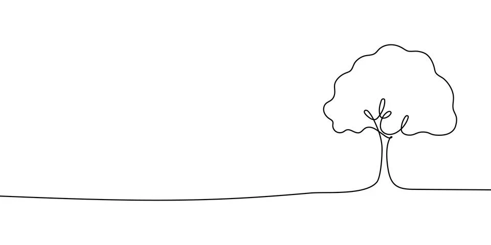 Continuous tree line drawing forest art outline silhouette single illustration Stockillustratie