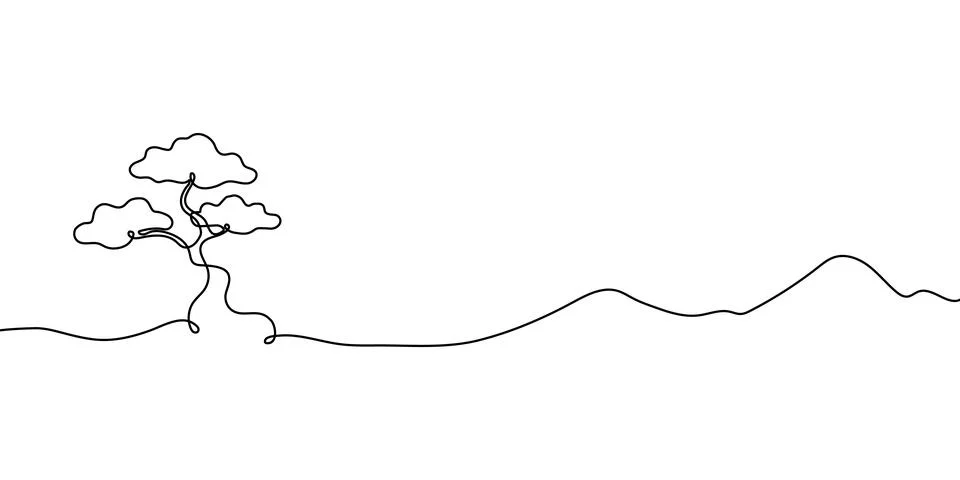 Continuous tree line drawing forest art outline silhouette single illustration Illustrazione stock