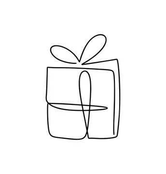 Continuous vector line art drawing depicting a gift box with a ribbon Stock Illustration