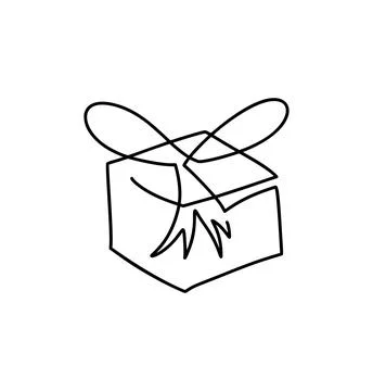 Continuous vector line art drawing depicting a gift box with a ribbon Stock Illustration