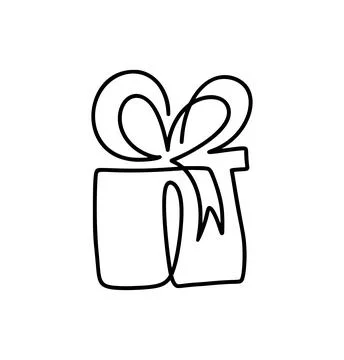 Continuous vector line art drawing depicting gift box with ribbon, symbolizing Stock Illustration