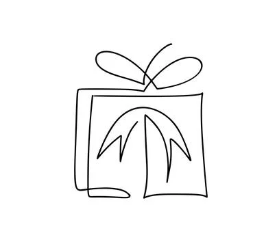 Continuous vector line art drawing depicting a gift box with a ribbon Illustrazione stock