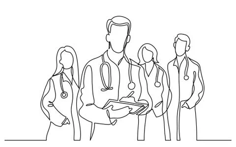 Continuous vector line drawing of team of doctors Stock Illustration