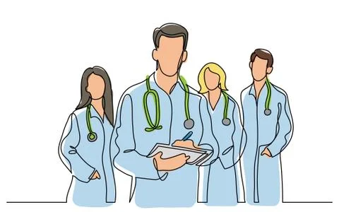 Continuous vector line drawing of team of doctors Stock Illustration