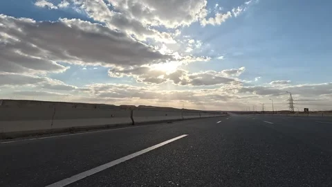 Continuous Vehicle Traffic Through Desert Route Between Cairo and Ain Sokhna Video stock 330032318