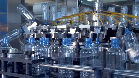 Continuous work of automatic bottle washer. Stock Footage 76973494