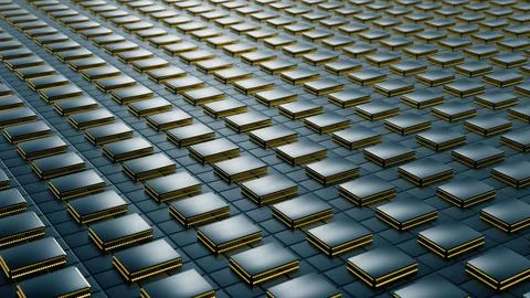 Continuous work on the manufacture of silicon microchips. 3d animation Stock Photos