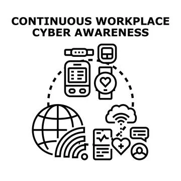 Continuous workplace cyber awareness and data security concept Stock Illustration
