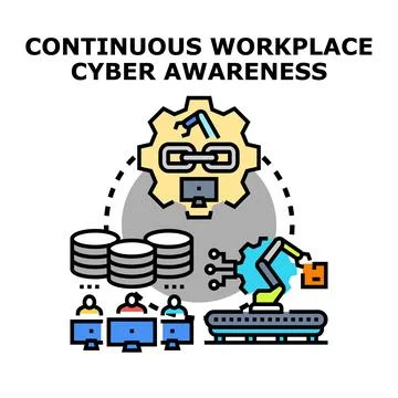 Continuous workplace cyber awareness program developing secure data practices 库存插图