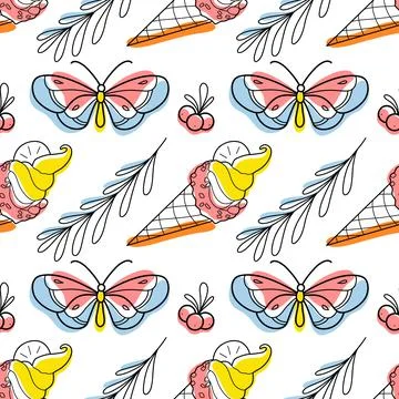 Contour and spot seamless pattern, a set of summer sweets Stock Illustration
