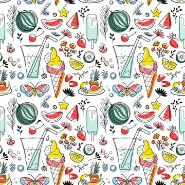 Contour and spot seamless pattern, a set of summer sweets Stock Illustration