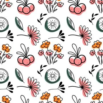 Contour and spot seamless pattern, a set of summer sweets イラスト素材
