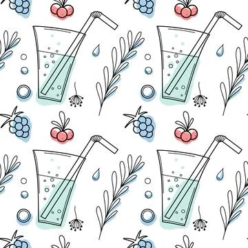 Contour and spot seamless pattern, a set of summer sweets 스톡 일러스트