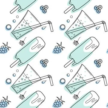 Contour and spot seamless pattern, a set of summer sweets Illustrazione stock