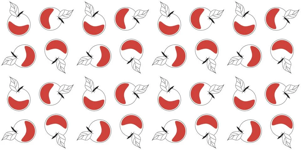 Contour apples with red drop pattern. Seamless Linear Fruit print on a white Stock Illustration