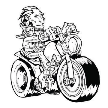 Contour biker pattern on white background Illustrazione stock