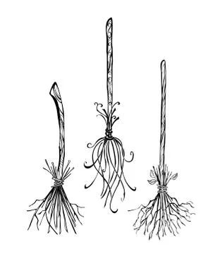 Contour broom witch Stock Illustration