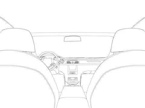 The contour of the car interior inside from black lines isolated on a white Stock Illustration