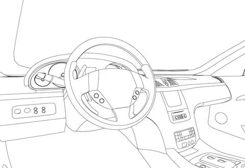 The contour of the car interior inside from black lines isolated on a white Stock Illustration