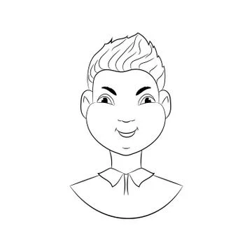 Contour cartoon boy face for coloring book. Vector kid avatar. Stock Illustration