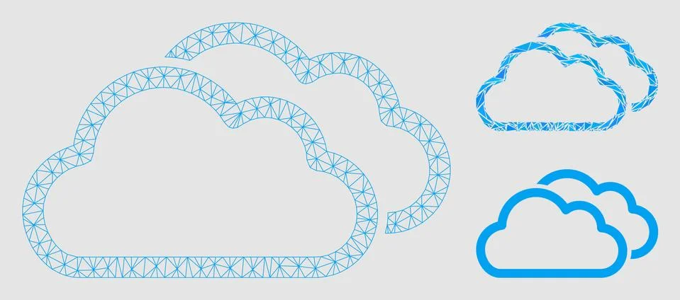 Contour Clouds Vector Mesh 2D Model and Triangle Mosaic Icon 스톡 일러스트