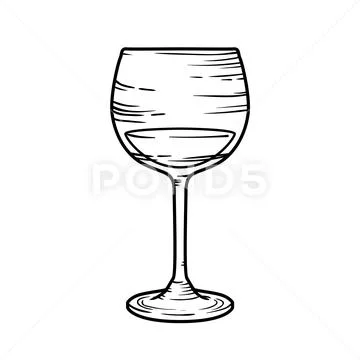 Contour doodle wineglass with wine isolated on white Stock Illustration