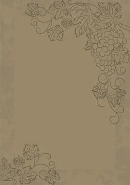 Contour drawing of a grapevine with a bunch on a light brown grunge background Stock Illustration