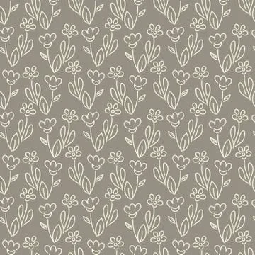 Contour drawing seamless background. Hand drawn floral pattern . Stock Illustration