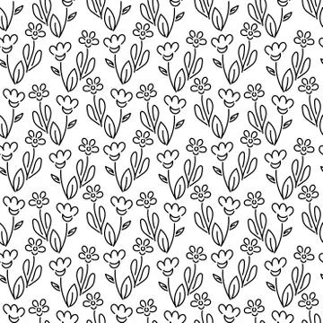 Contour drawing seamless background. Hand drawn floral pattern . Suitable for Stock Illustration