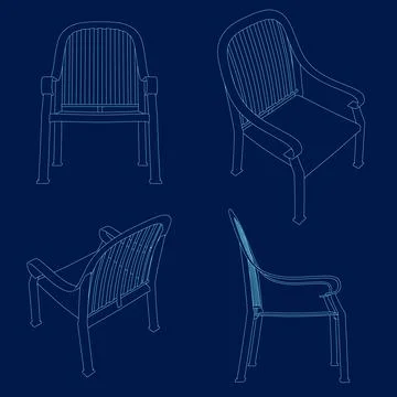 Contour drawing set Vector illustration plastic chair flat isolated Stock Illustration