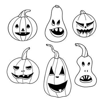 Contour drawings, halloween elements set pumpkin Vector Stock Illustration
