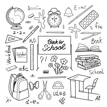 Contour drawings, school elements set Back to School Stock Illustration